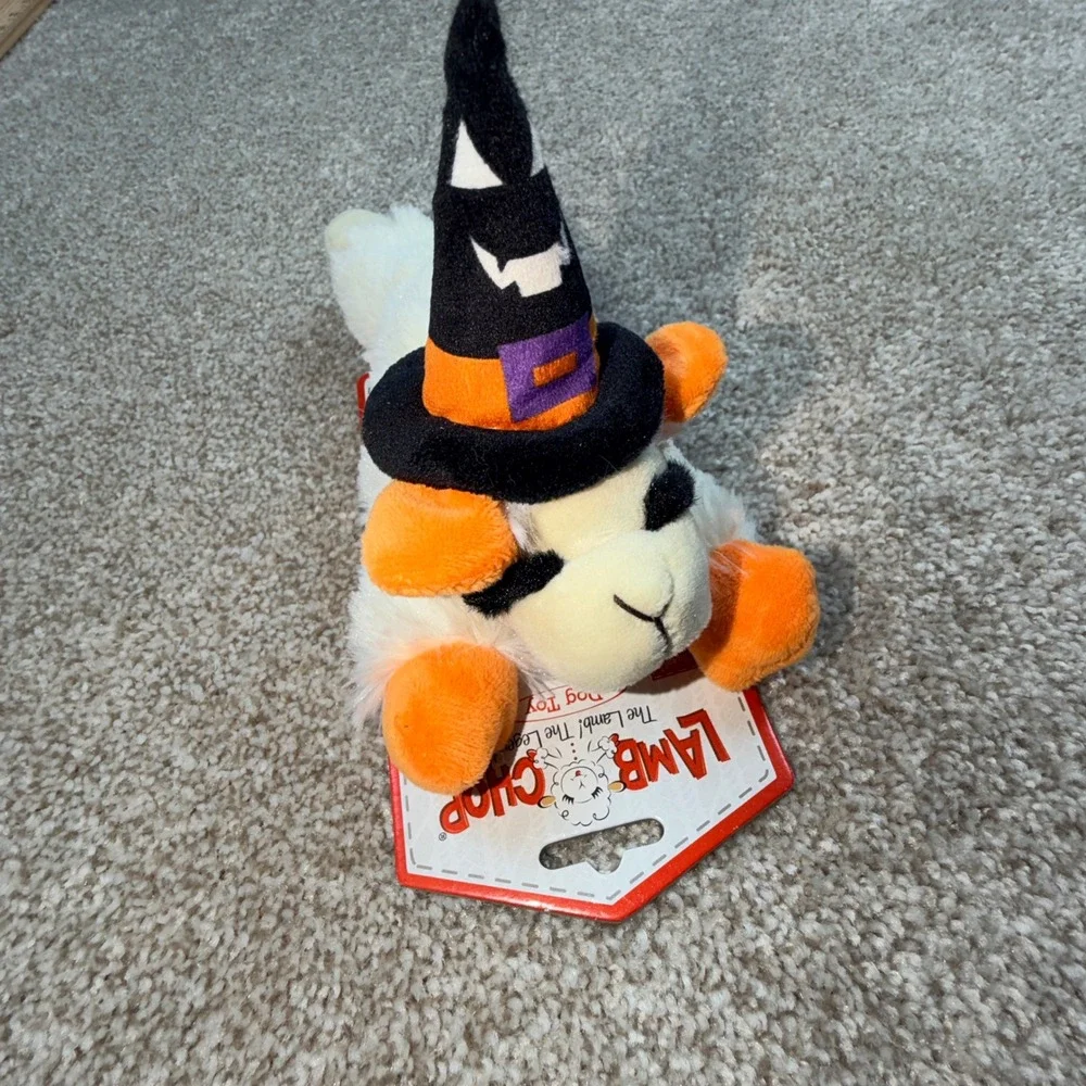 Multipet Lamb Chop Halloween Witch‎ Dog Toy Plush Squeaker 6 Inch White Orange